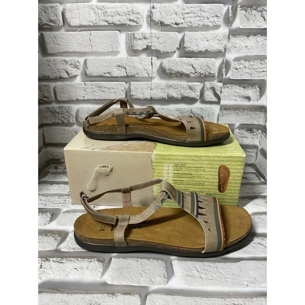 Naot Odelia Khaki Beige Combo Leather Ankle Strap Sandals‎ Women's Size 42